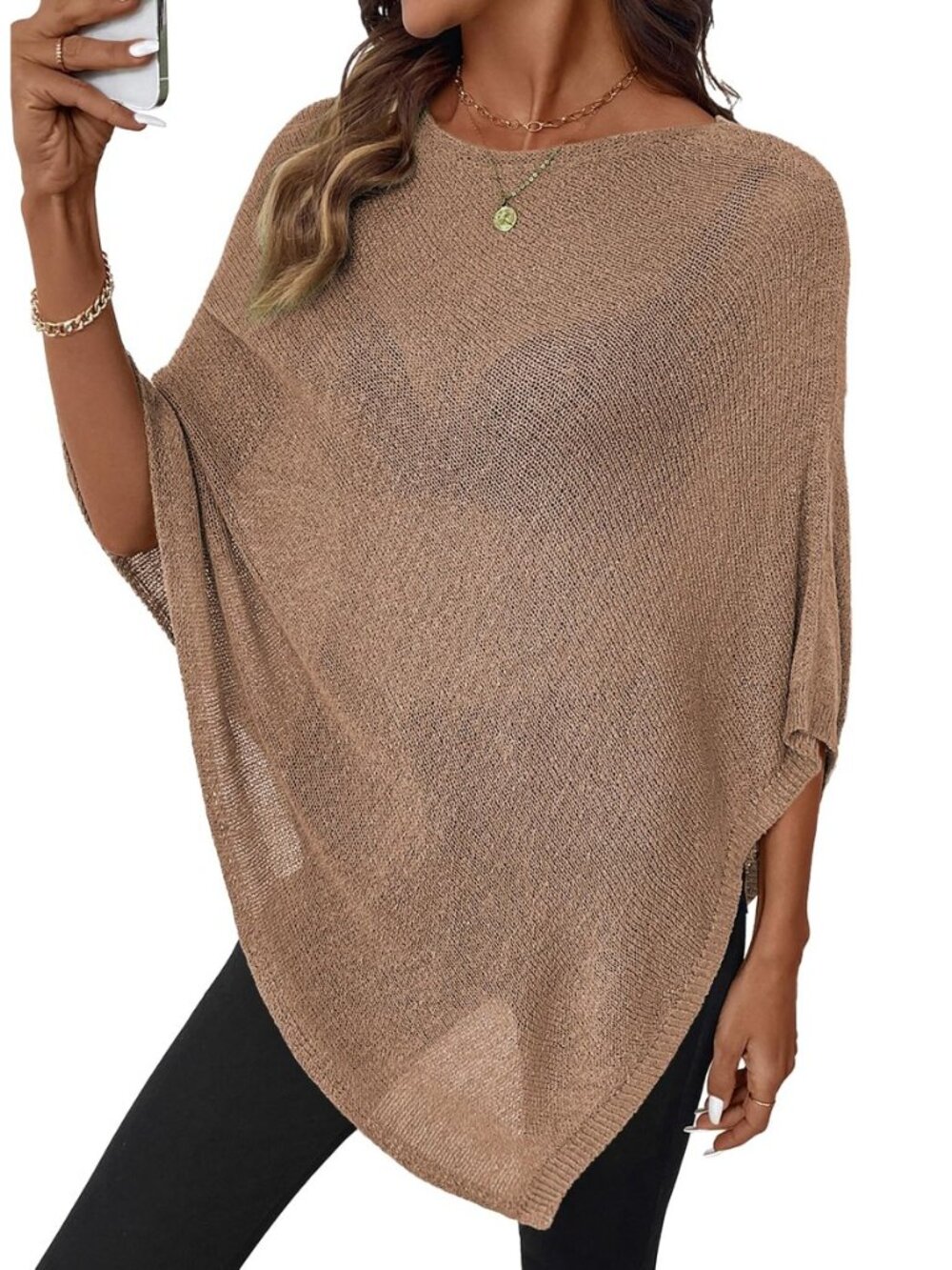 Womens Sheer Knit Poncho Crochet Summer Tops See Through Mesh Spring Sweaters